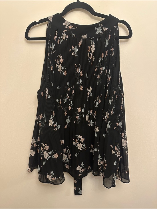 1. State Tops - 1.STATE Black Floral Formal Pleated Sleeveless Tank Top Tie-Back Sz 3X